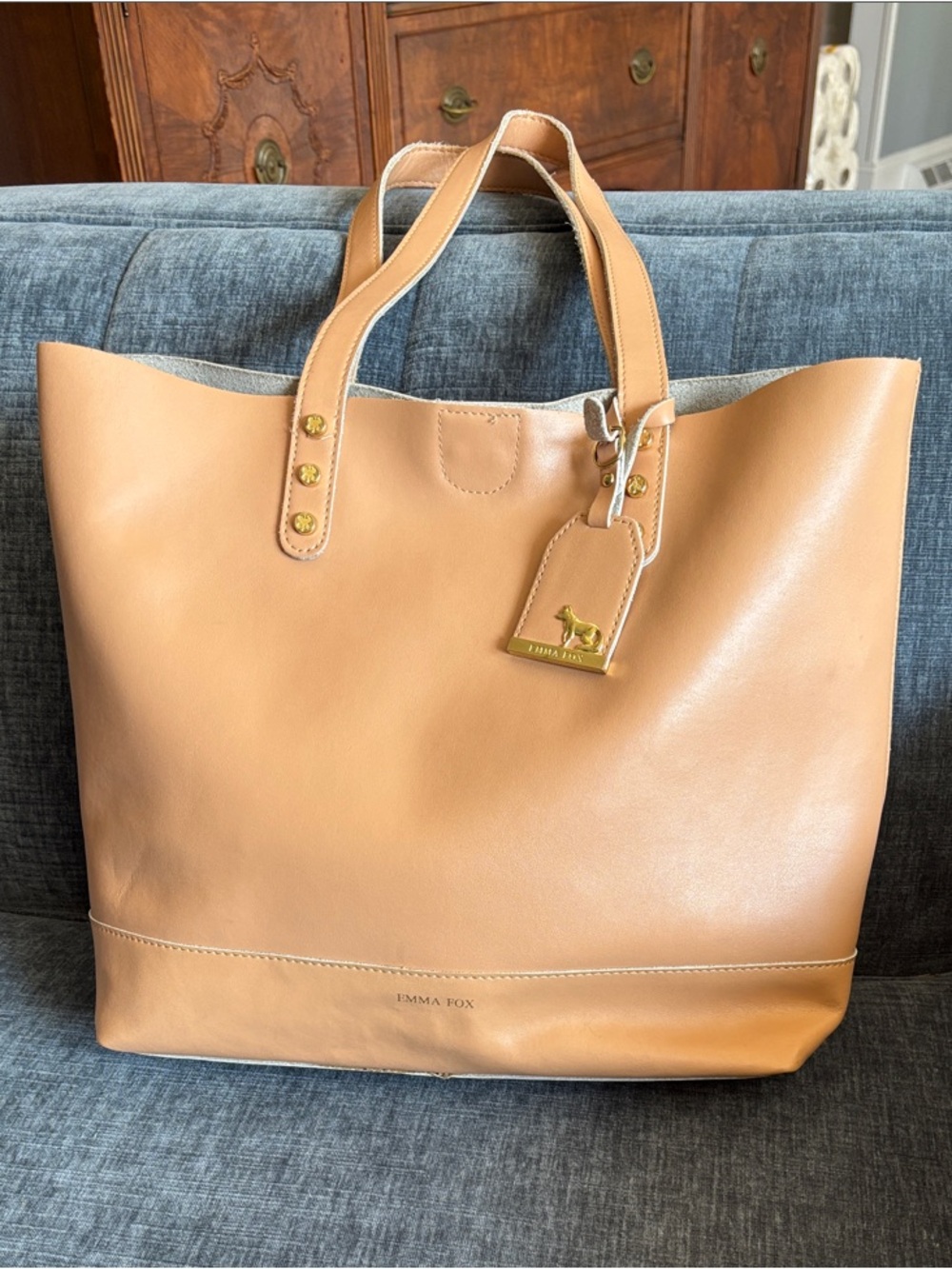 Emma Fox Tan Leather Tote with Luggage Tag
